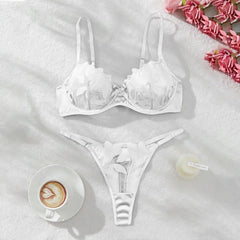 Women'S 2 Piece Lingerie Set Floral Embroidered Lace Sexy Satin Mesh Ingerie Bra And Panty Set Negligee Lingerie Sexy