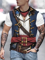 Men's Casual Suit Tie Print T-Shirt Tops Short Sleeve Crew Neck Men's Round Neck T-shirts New In Mens Cosplay Party Tee Shirts