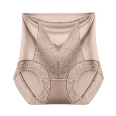 Damen-Slips mit hohem Bund aus Eisseidenspitze, sexy, atmungsaktiv, luxuriöse, nahtlose Satin-Unterwäsche, Po-bedeckend, Damen-Dessous