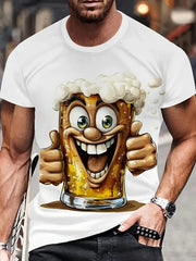 חולצת טריקו לגברים לבנה מצחיקה עם הדפסת תלת מימד מצוירת קיץ מזדמן עם שרוולים קצרים, סוודר אופנתי, בגדי גברים חיצוניים