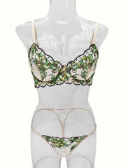 Sexy Lingerie Set Women Lace Embroidery Flowers Fairy Seamless Underwear Transparent Bra Thong See Through Exotic Bra Brief Sets
