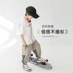 2024 New Boy Pants Korean High Street Fashion Trousers Color Block Thin Sports Pants Casual Children's Clothing Kids Sweatpants