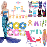 Doll Accessories Fishtail Skirt+Swimsuit+Swim Ring+Multiple Accessories,For Babi 11.8inch Doll Beach Accessories Festival Gifts