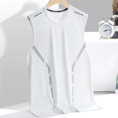 Cooling Technology Tank Top Men Vest Ice Silk Sport Vest O Neck Loose Fit Solid Sleeveless Sweat Absorption Quick Dry Tank Top