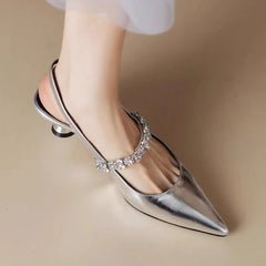 French Rhinestone Strap Bao Too Shallow Sandals Women's New Summer Pointed Toe Stiletto Stiletto High Heel Shoes
