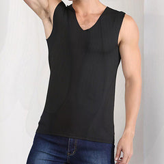 Male Summer Ice Silk T-Shirts Sleeveless V-Neck Vest Tank Top Breathable Cool Sports Undershirt Casual Gyms Running Vest M-5XL