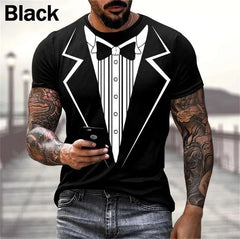 Mens Summer Fashion 3D Printed T-shirts Funny Fake Suit Cosplay Short Sleeve Casual Crew Neck Tops Tees Hombre Ropa New T Shirt