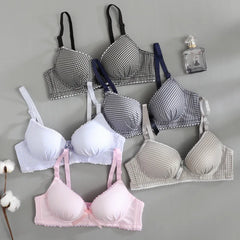 Japanese Underwear Female Small Breasts Gathered Thin Section Underwear Comfortable Breathable Girls Plaid Bra