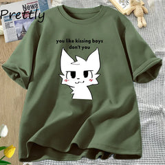 Boykisser Funny Furry Meme Graphic T Shirts Cotton Bisexual LGBTQ Pride T-shirt Csaual Kissing Boys Tee Shirt Clothing