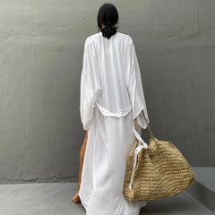 כיסוי חוף מוצק נשים עם חגורה עצמית עוטפת קימונו שמלת בגד ים 2025 חלוק חדש קיץ חוף אספקת מפעל