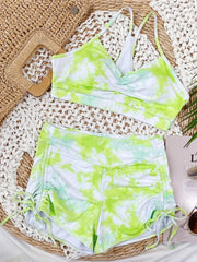 Tie Dye Lace Up Shorts Female Swimsuit High Waist Bikini Women Swimwear Two-pieces Bikini Set Yoga Bather Bathing Suit Swim Lady