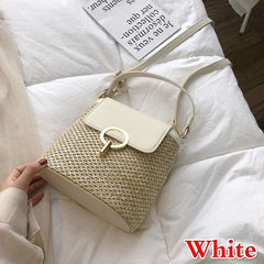 תיק נשים ארוג לחופשת חוף 2023 טרנד אופנה חדש גרסה קוריאנית תיק דלי צדדי ידני אופנתי רב-תכליתי