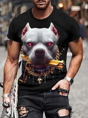 Men's Casual Crew Neck T-shirt 3D Cartoon Wolf Print Hip Hop Outdoor Street Trend Top Summer Short Sleeve T-shirt Sport