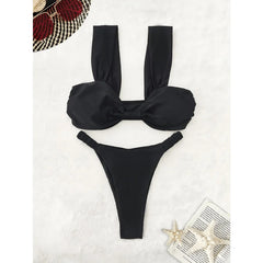 Sexy Two Piece Micro Bikini Women Swimsuit Fashion Solid Pleated Elastic Waist Push Up Bikini New Bathing Suit Beachwear Biquini