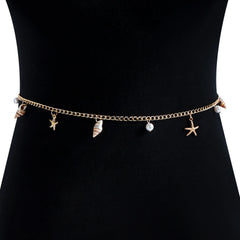 Boho-Sommer-Strand-Muschel-Taillenkette mit Imitationsperle, Seestern- und Muschelanhänger für Damen – Modeschmuck-Accessoires