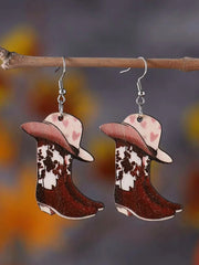 2 pairs/sets, featuring a combination design of western cowboy boots and hats, vintage western-style women's accessories, suitab