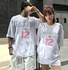 חולצות טי עם שרוולים קצרים ופסים אופנתיים לגברים ונשים, בסגנון ספורטיבי גדול במיוחד, לשני המינים, S-5XL, חולצות כדורסל