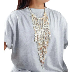 Fashion Accessories, Women's Summer Beach Style Handmade Bead Necklace with Shell Tassel Multi-layered Collarbone Chain
