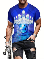 חולצת טריקו מודפסת בתלת מימד לגברים, ג'רזי באולינג, קיץ סיבתי, שרוולים קצרים, חולצות גדולות, בגדי גברים, גרפיים, חולצות טי