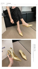 Fashion Female Shoes 2025 New Women's Pumps Solid Color Simple Mid Heel Shoes Sexy Pointed Toe Slingback Elegant Dress Shoes