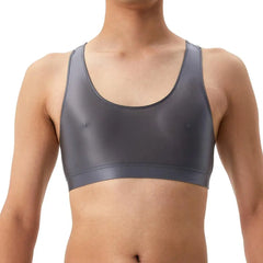 Men Vest Sexy Glossy Silky Sleeveless Racerback Tank Tops Solid Color Skinny Smooth Surface Tops Clubwear Muscle Vests T-Shirt