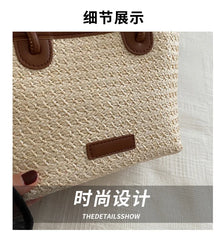 תיק כתף קש קלוע לנשים לחופשת קיץ וחוף הים, בעיצוב פשוט ליום-יום, תיק דלי קטן לנשים, מתאים לנסיעות, תיק קרוסבודי