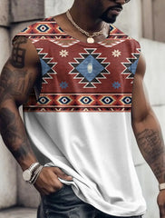 קיץ חדש לגברים וסט טי עם דוגמא שבטית צווארון עגול ביגוד יומי כושר ספורט וינטג' ללא שרוולים חולצות אתניות מודפסות