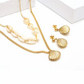 Summer Beach Women Jewelry Double-layer Necklace Earrings Set Accessories Fashion Jewelry Stainless Steel Jewelry Sets