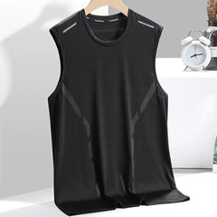 Cooling Technology Tank Top Men Vest Ice Silk Sport Vest O Neck Loose Fit Solid Sleeveless Sweat Absorption Quick Dry Tank Top