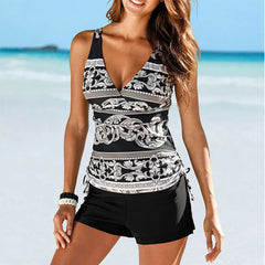 V Neck Tummy Control Two Pieces Bikinis Swimwear Women Swimsuit Low Waist Beach Bathing Suits Ribbon Tankini