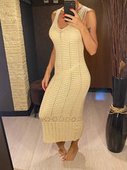 S - XL 2025 V Neck Hollow Out Crochet Knitted Tunic Beach Cover Up Cover-ups Beach Dress Beach Wear Beachwear Female Women V5699