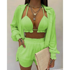 Cacocala 2023 Neues High-Waist-Bikini-Set mit Print, dreiteiliger Badeanzug für Damen, sexy Strandmode, Shorts