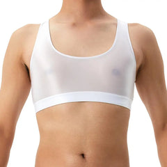 Men Vest Sexy Glossy Silky Sleeveless Racerback Tank Tops Solid Color Skinny Smooth Surface Tops Clubwear Muscle Vests T-Shirt