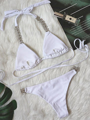 DEAT Sexy Lace-up Swimsuit Women's Solid Color Cross Hollow Out Design Bikini Two-piece Set Beach Party 2025 Summer New 11XX0987