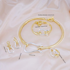 Fashion Jewelry Sets For Women Gold Color Choker Necklace Earrings Bracelets Ring Wedding Set Party Accessories