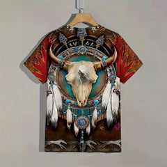 Vintage Cowboy Men's T Shirt Summer Casual Short Sleeve Fashion Streetwear Pattern Print Male Overszied Clothing O Neck Pullover