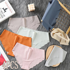 4PCS Seamless underwear for women, solid color breathable mid-waist triangle pants, sexy and comfortable wavy bikini underwear