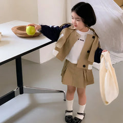 Children Clothing Set Girls Korean Style 2024 New Fashionable Spring and Autumn Suits Girls Baby Coat Short Skirt Two Piece Set