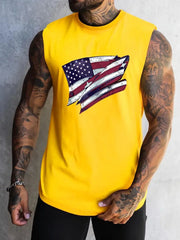 Summer Men's Simple American Flag Printed Sleeveless Round Neck Vest Daily Sports Fitness Fashion Sleeveless Clothing S-5XL