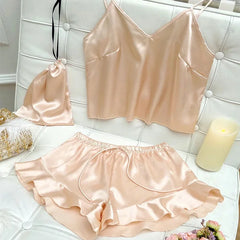 Fashion Sexy Underwear Set Women's 2 Pieces Sleepwear Pyjamas Silk Satin Bellyband Cami Top and Shorts Pajamas for Women Pijamas