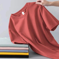 Spring Summer New Polyester Simple Casual Short Sleeve T-shirts For Men Clothing Solid Color Loose Streetwear