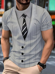 Men's Casual Suit Tie Print T-Shirt Tops Short Sleeve Crew Neck Men's Round Neck T-shirts New In Mens Cosplay Party Tee Shirts