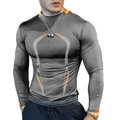 Men Workout Long Sleeve T-shirt Gym Shirt Round Neck Slim Fit T-shirt Sweat Absorption Workout Tees Quick Dry Sports T-shirts