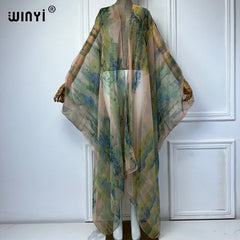 2023 WINYI Europe kimono Women Cardigan stitch kaftan Cocktail sexcy Boho Beach Cover up caftan African Holiday long Sleeve Robe