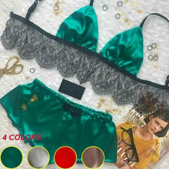 Women's Underwear Sexy Silk Satin Lingerie Pajamas Crop Tops Bralette&Panty Sets Soft Wear for Girls Tops Briefs Lace Suit