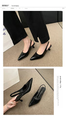 Fashion Female Shoes 2025 New Women's Pumps Solid Color Simple Mid Heel Shoes Sexy Pointed Toe Slingback Elegant Dress Shoes
