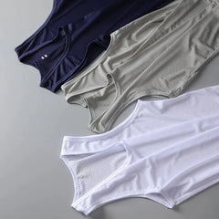 Sommerliches, schnelltrocknendes, ärmelloses Herren-Shirt aus atmungsaktiver Eisseide, Sport-T-Shirt, Gym-Bekleidung, Herren-Tanktop mit Mesh-Einsätzen, Weste