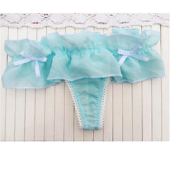 Women Sweet Cute Bow Lingerie Lady Sexy T-Back Thong Lace Ruffled Knickers Soft Panties Female Low Rise Lingerie Girl Underpants