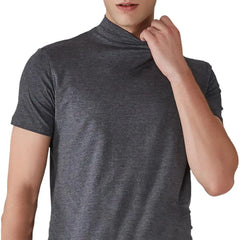 Men Half High Collar Slim Fit T-shirt Summer Casual Short Sleeve Solid Color Elastic Thin Pullover Tee Shirt Half Turtleneck Top