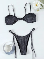 Miyouj New Two Piece Suit Solid Color Swimwear Shiny Swimsuit Women's Sexy Bikini Sets Push Up Beachwear Bandage Bathing Suits